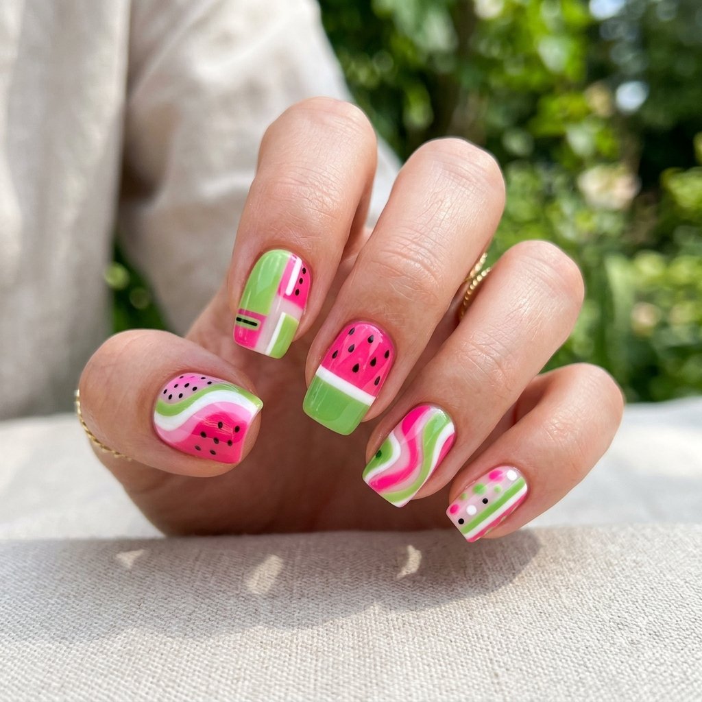 Abstract Watermelon Nails