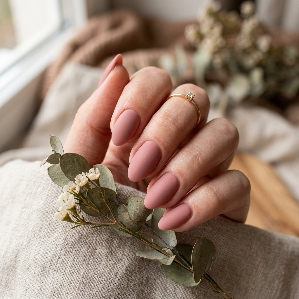 Dusty Rose Matte Short Almond Nails