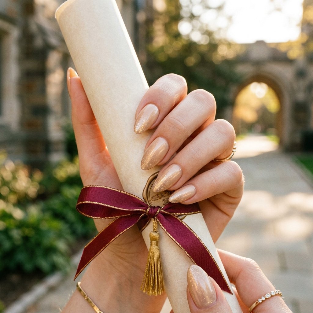 Champagne Shimmer Almond Nails