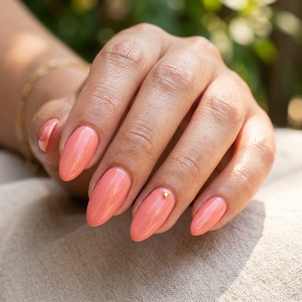 Soft Glossy Coral Nails