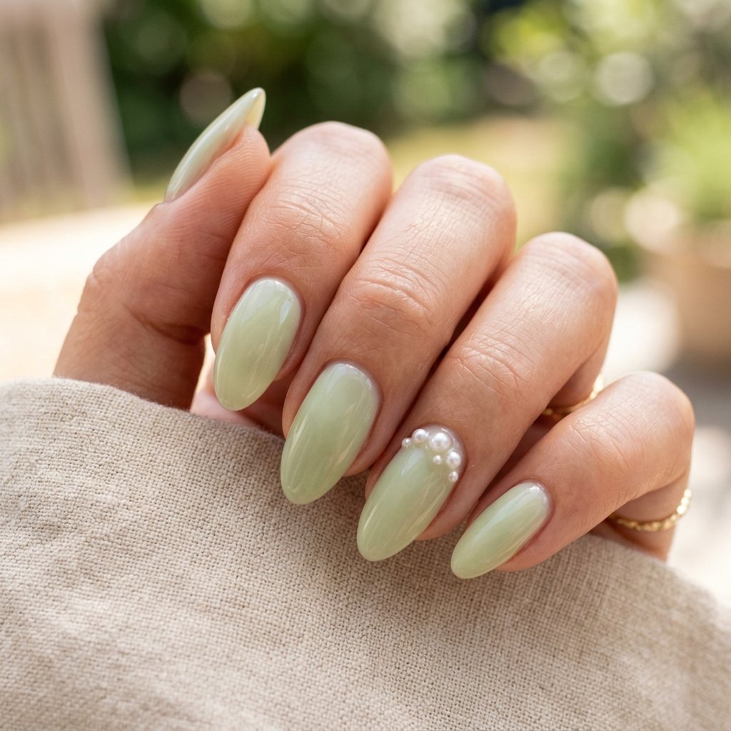 Milky Matcha Nails