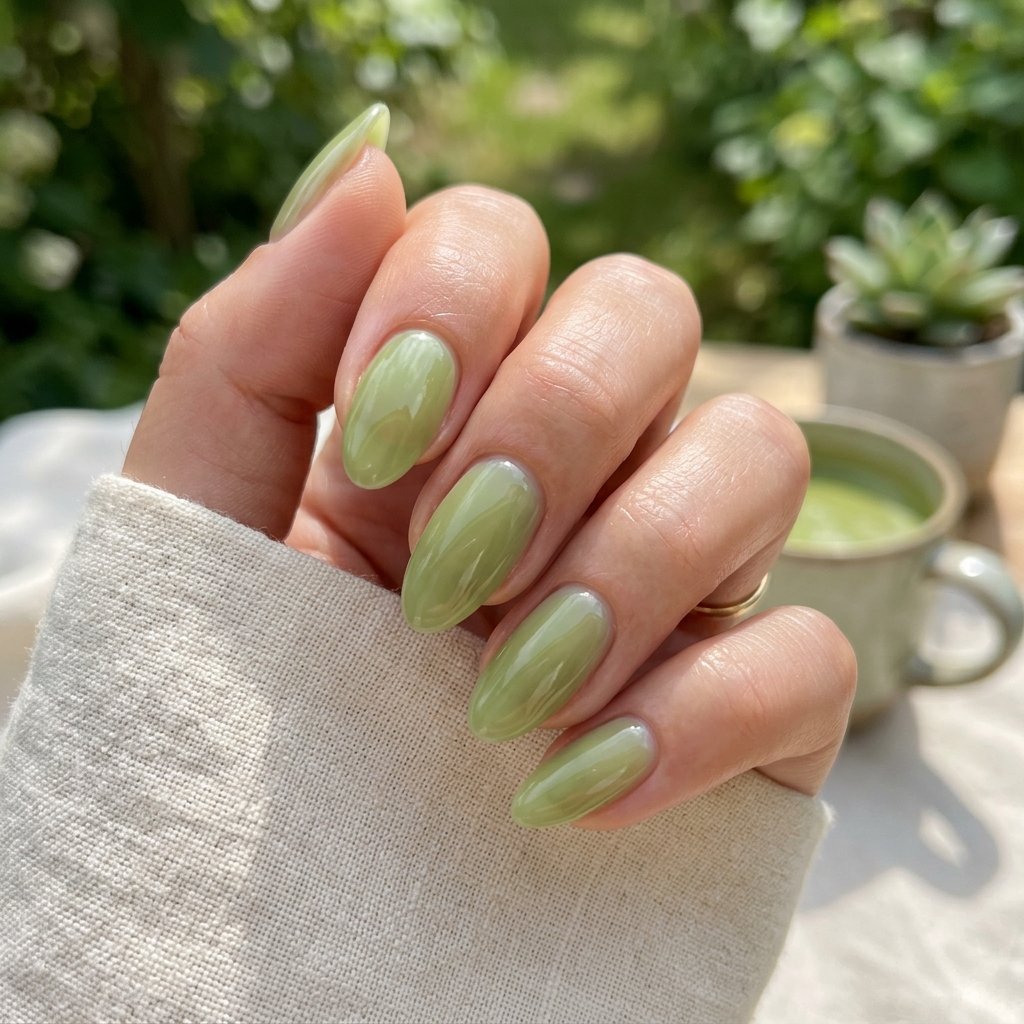 Transparent Matcha Nails
