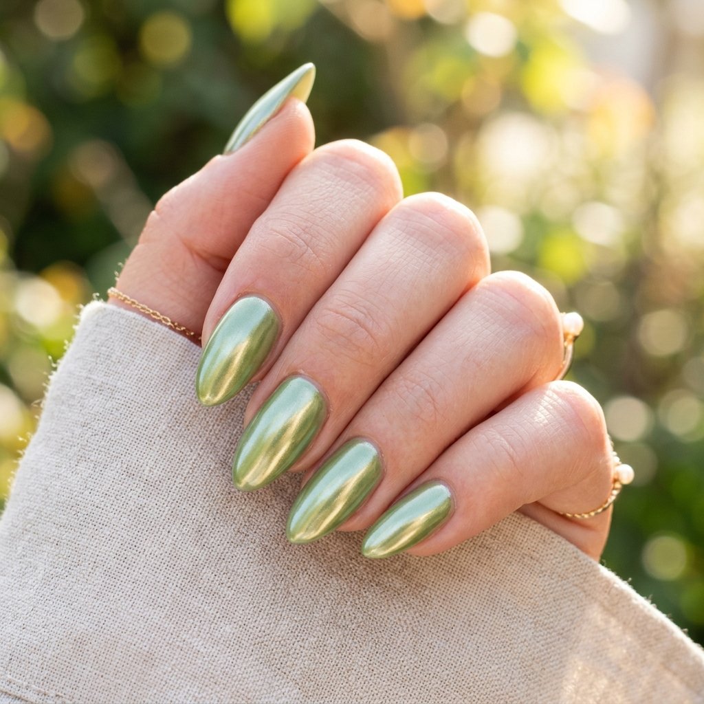 Matcha Chrome Nails