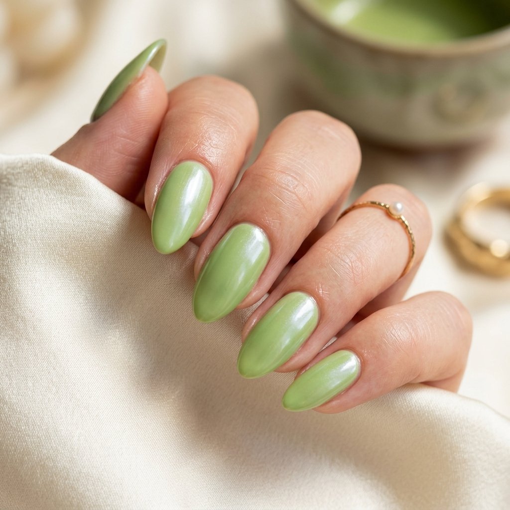 Matcha Pearl Nails