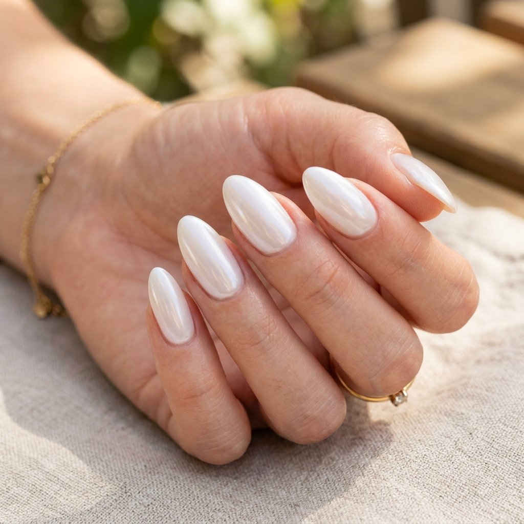 White Glazed Almond Nails