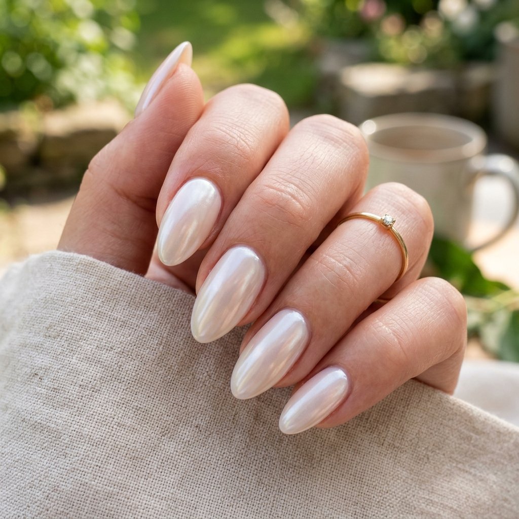 Pearl Glazed Almond Nails