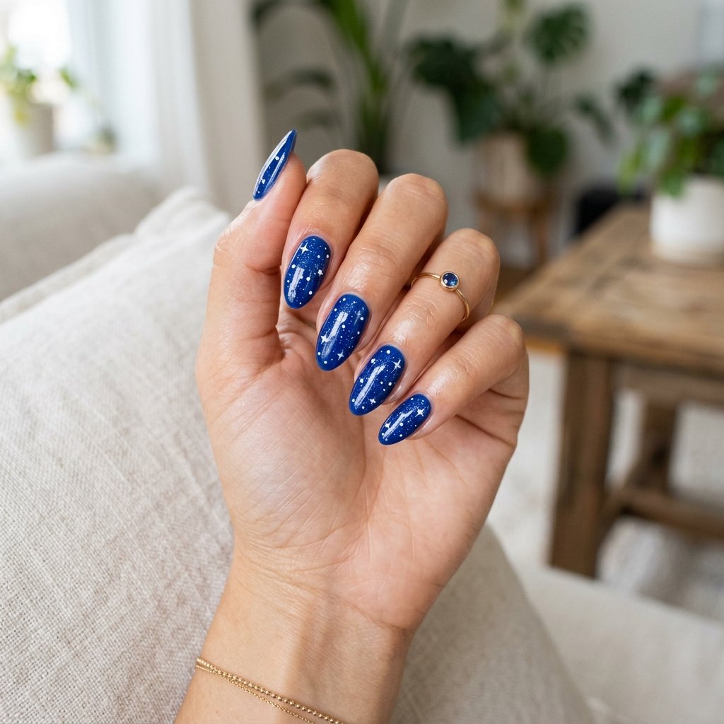 Blue and White Starfield Nails