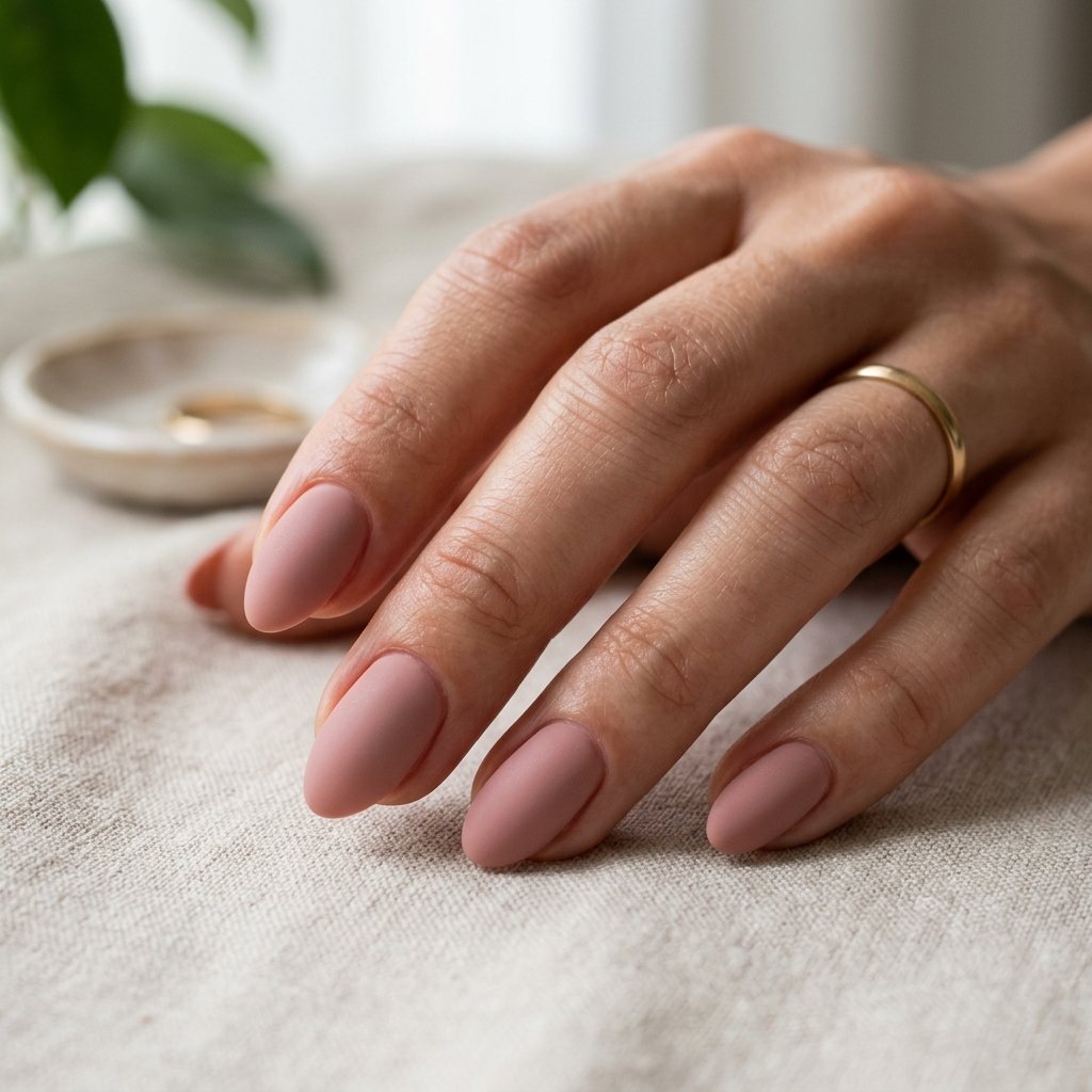Warm Blush Matte Short Almond Nails