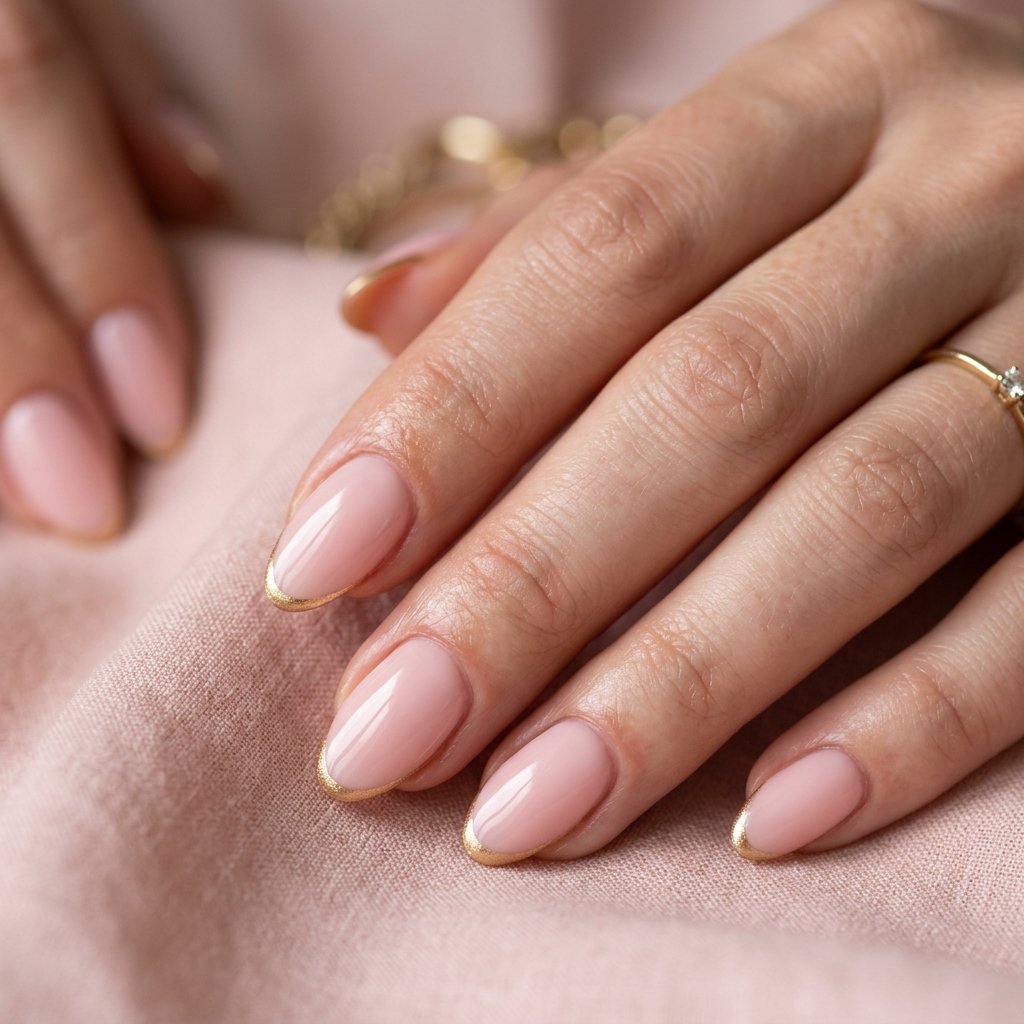 Blush Pink with Fine Gold Tip Line