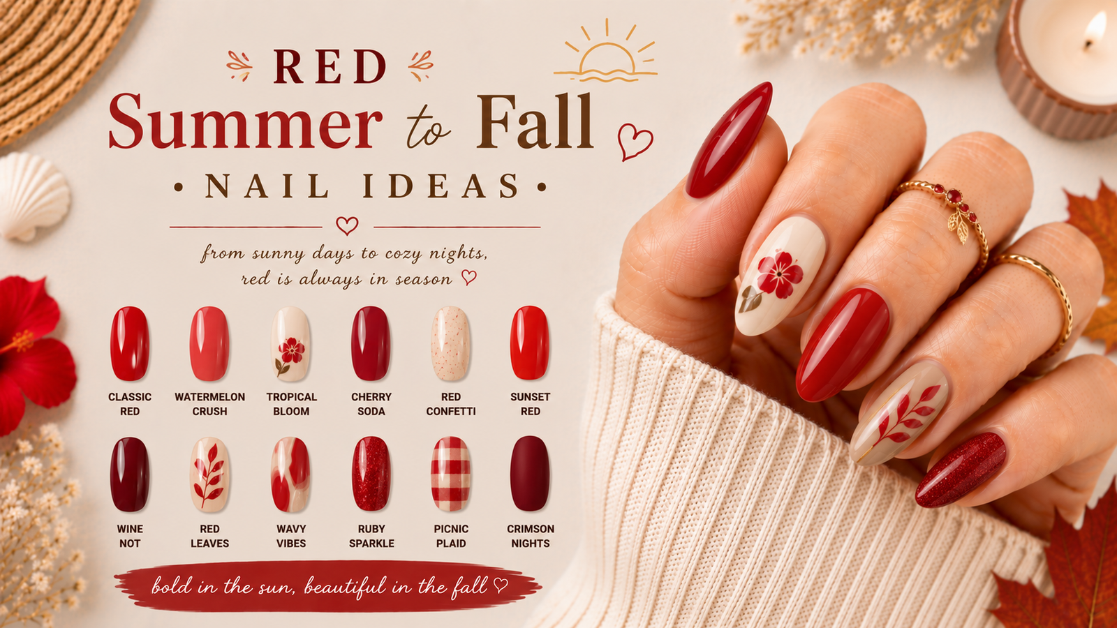 Red Summer to Fall Nails
