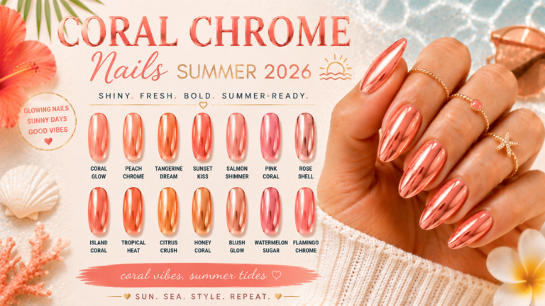 Coral Chrome Nails Summer