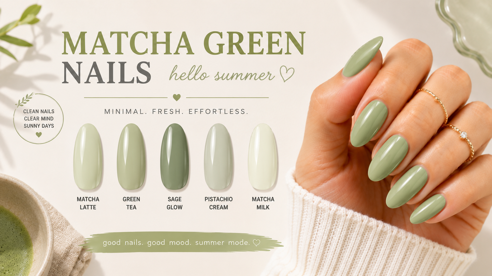 Matcha Green Nails Summer Minimalist