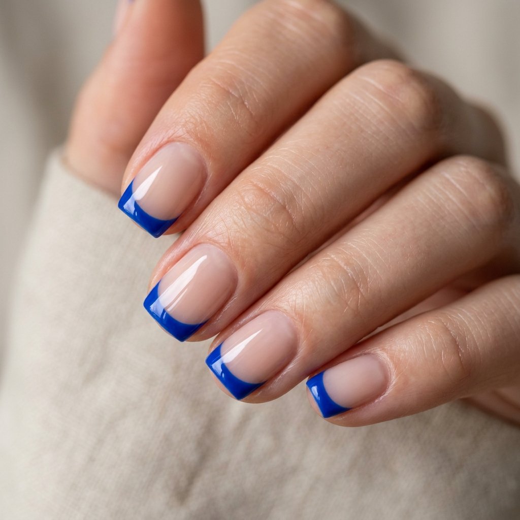 Cobalt Blue French Tips on Short Square Nails