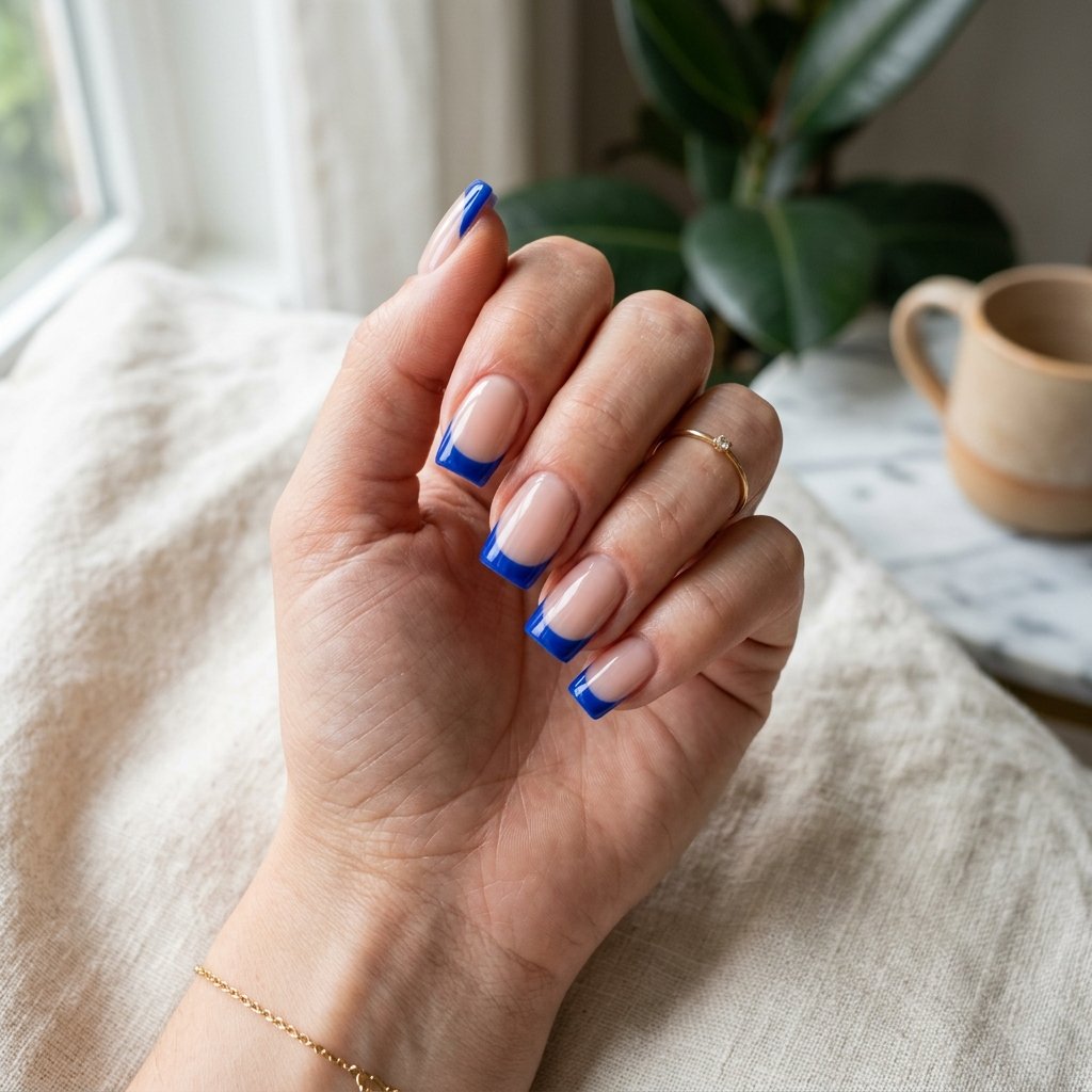 Vivid Cobalt Blue French Tips on Square Nails