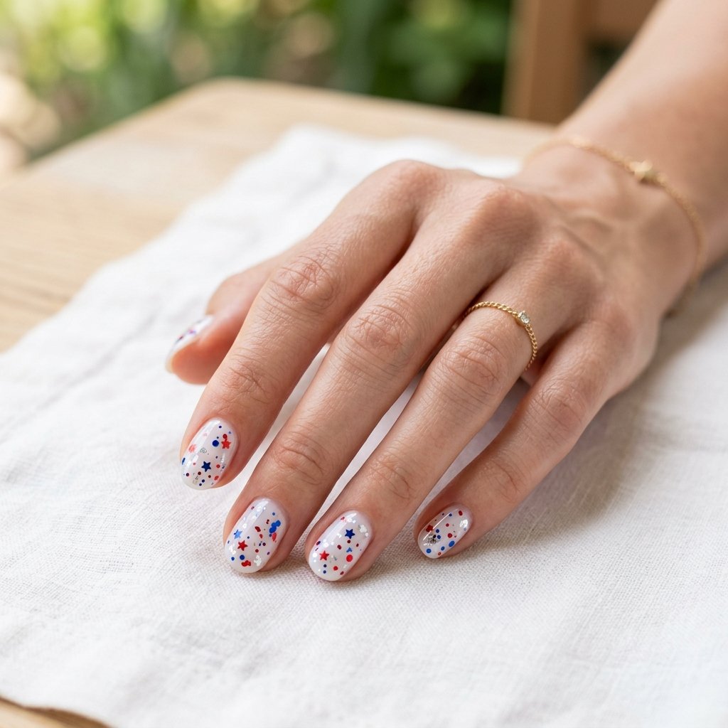 Confetti Nails in Red White and Blue