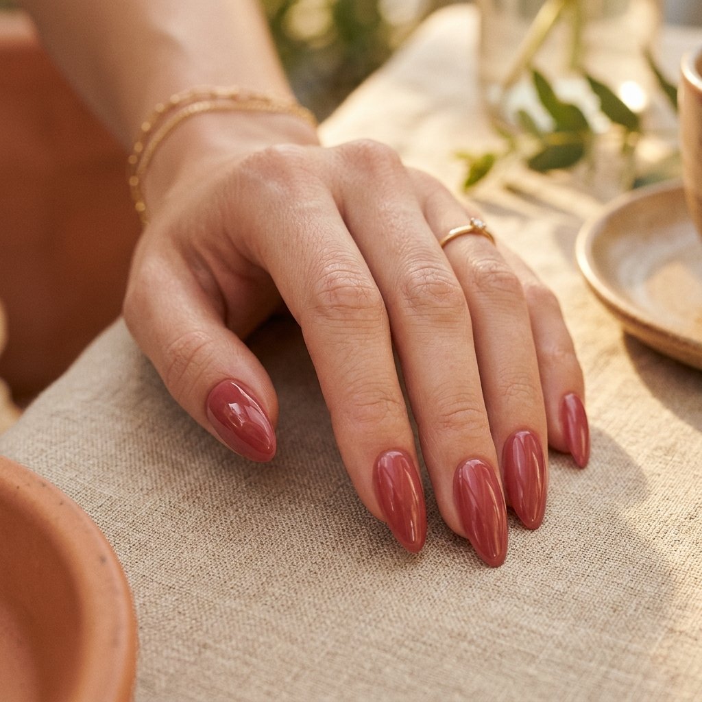 Deep Rose Glazed Almond Nails