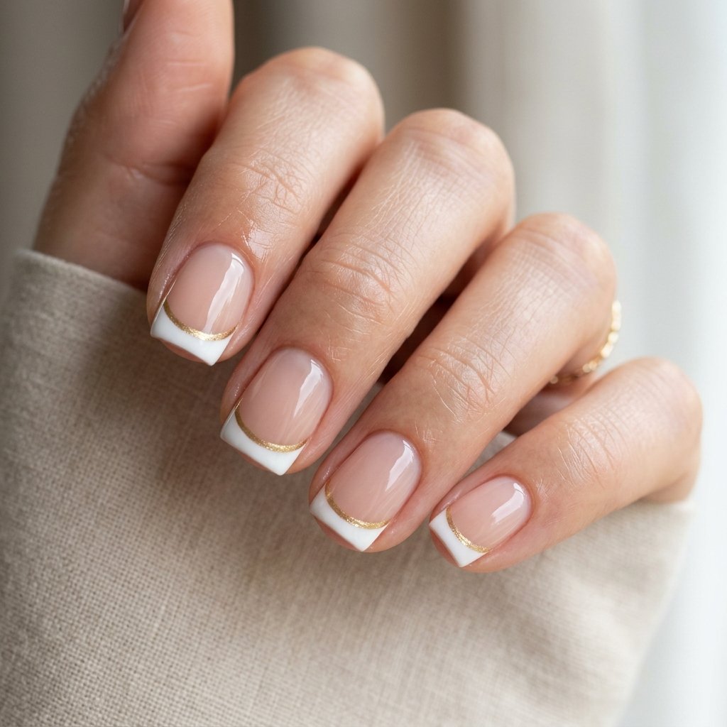 Double French Tip on Short Square Nails
