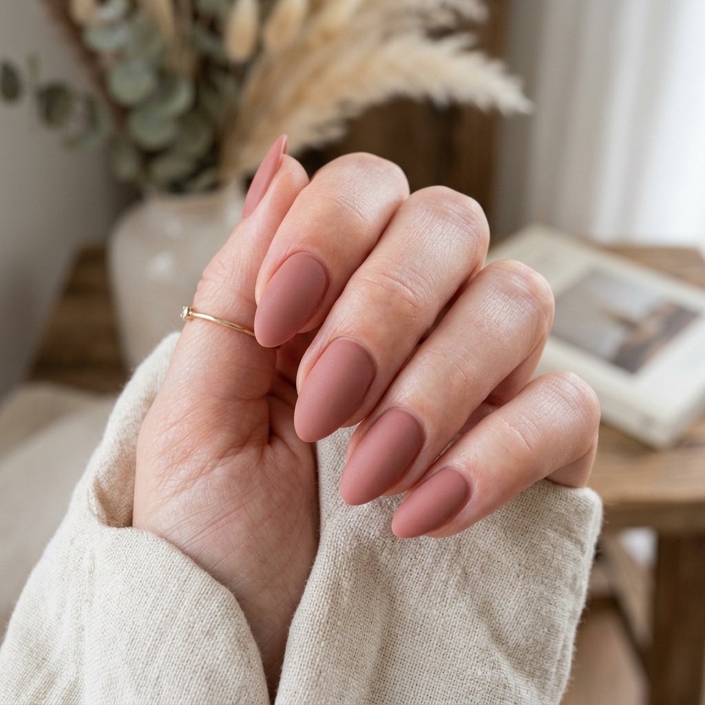 Dusty Rose Matte Short Almond Nails