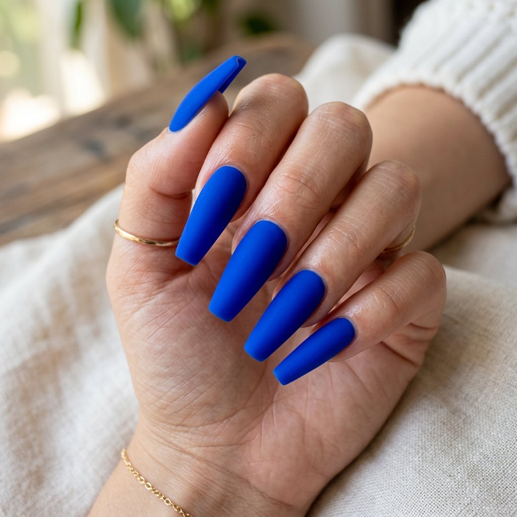 Electric Blue Ultra Matte Coffin Nails