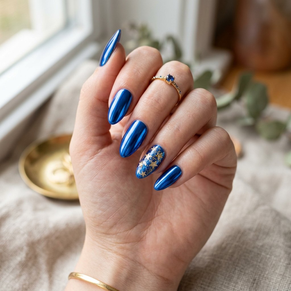 Bold Cobalt Blue Chrome with Gold Stars