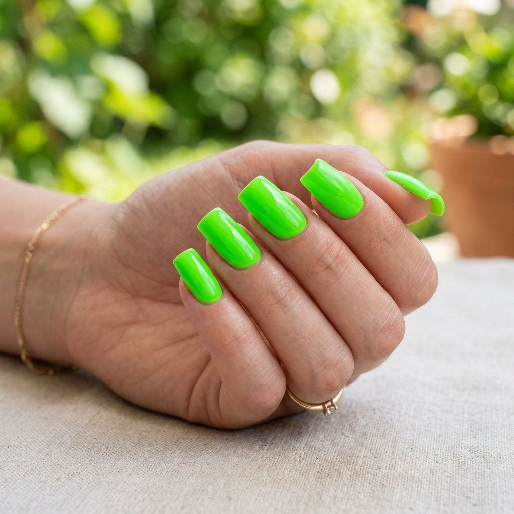 Neon Green Square Nails