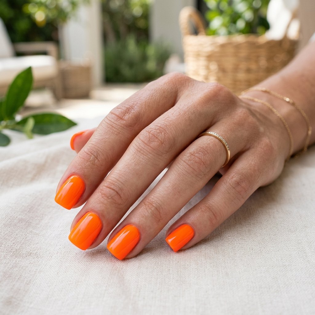 Neon Orange Short Square Nails