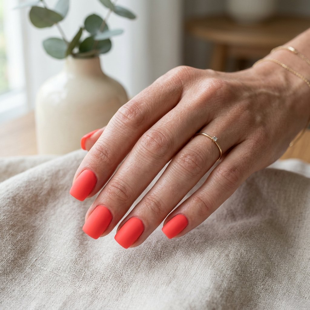 Vivid Coral Matte Short Square Nails