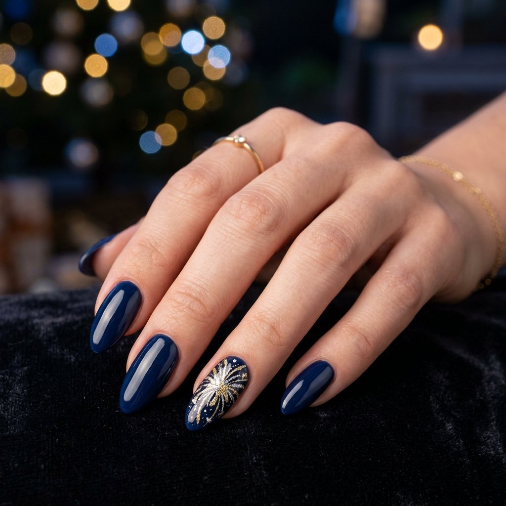 Firework Burst Accent Nails on Navy Base