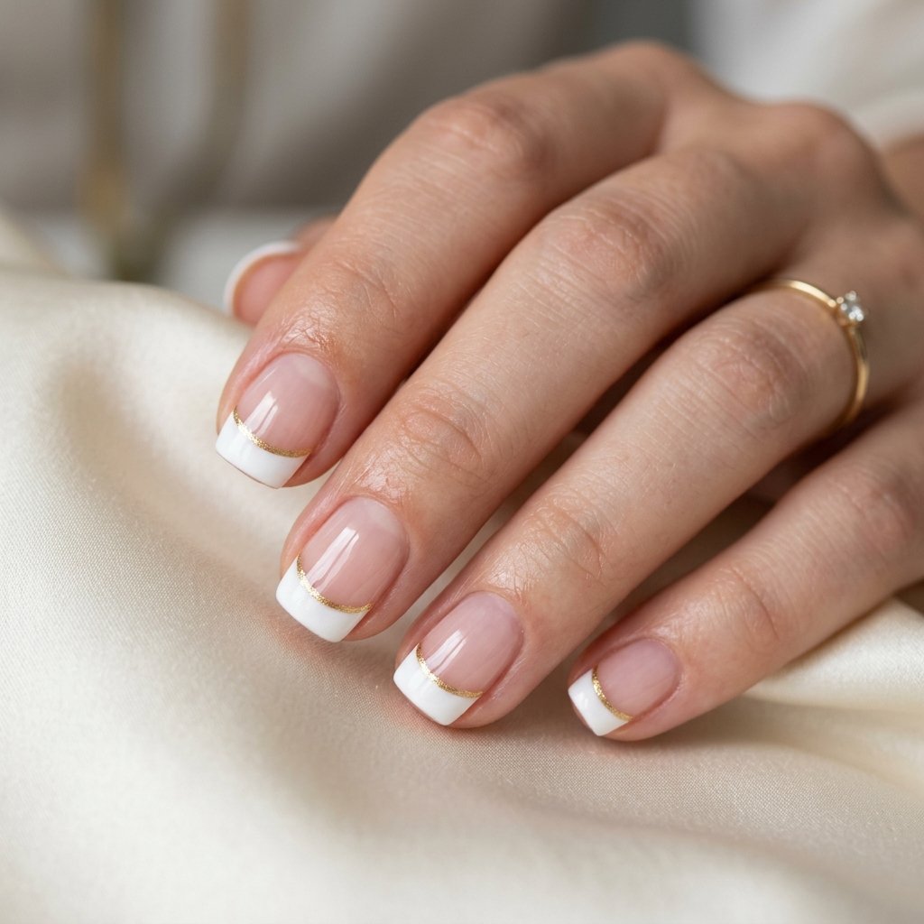 French Tips with a Fine Gold Separation Line