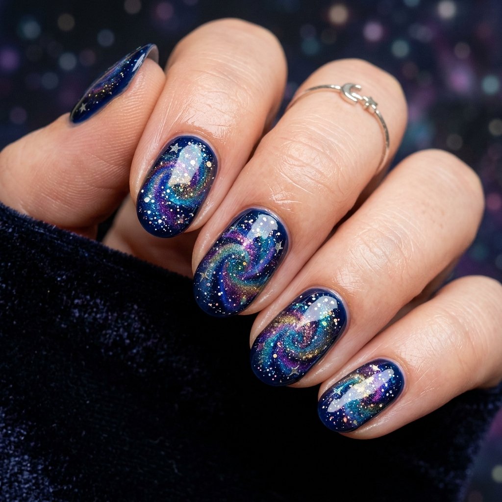 Galaxy Swirl Design on Midnight Blue Base