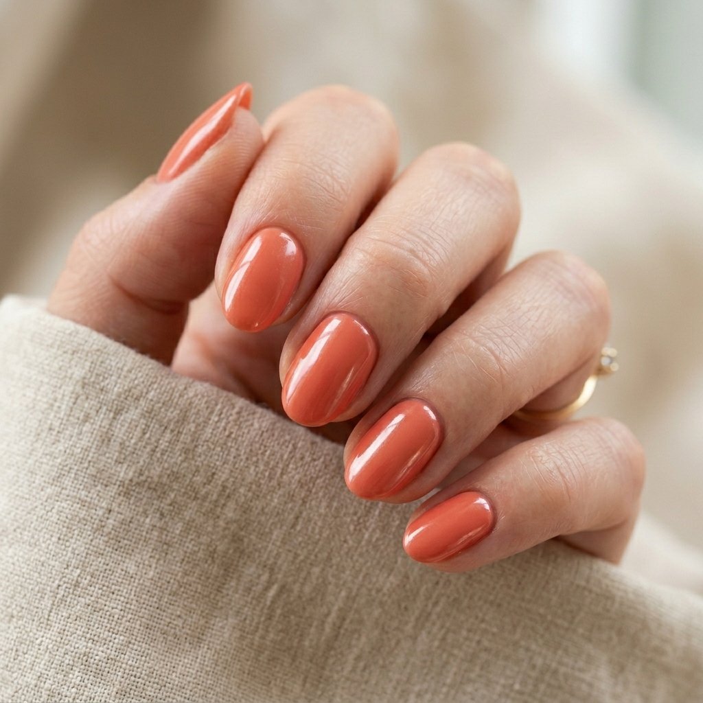 Glazed Coral Short Almond Nails