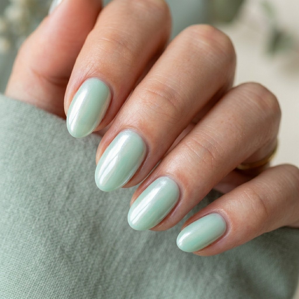 Glazed Mint Short Almond Nails