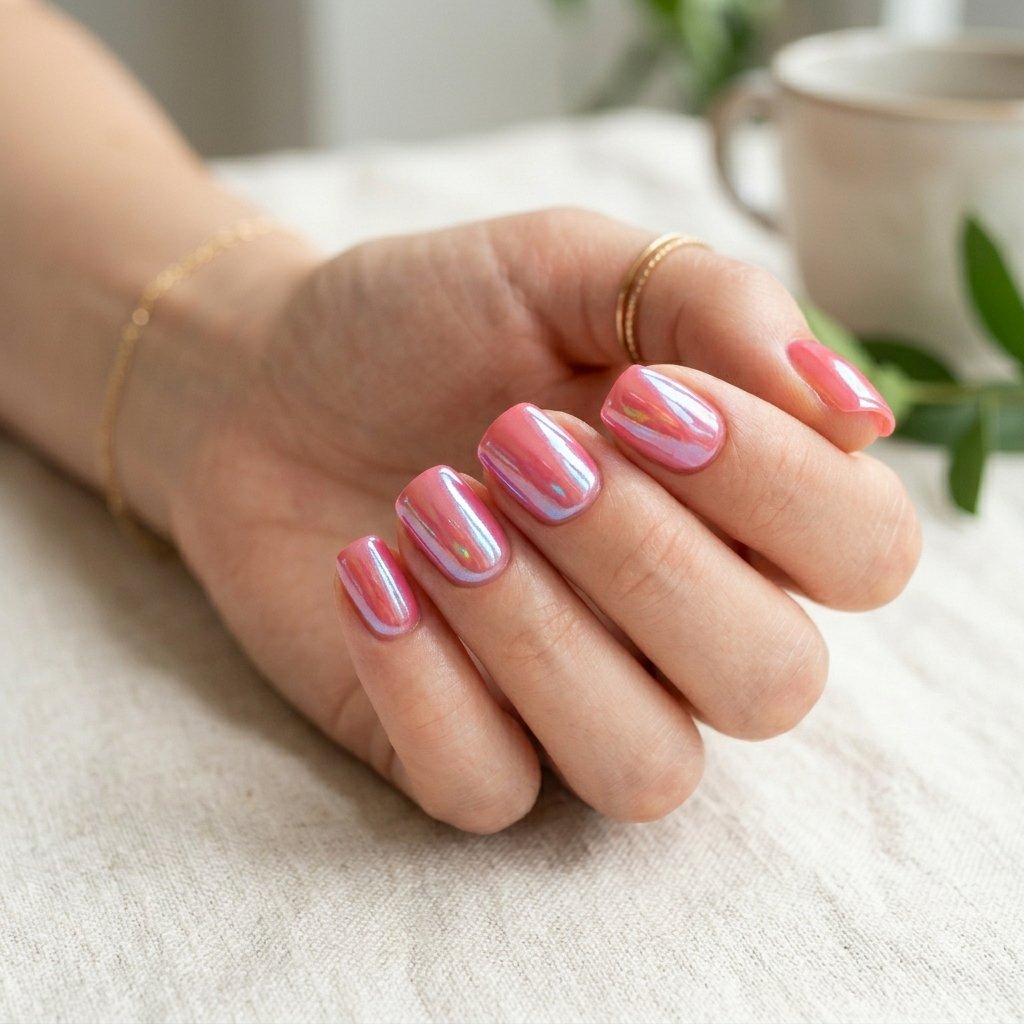Glazed Watermelon Pink Short Nails