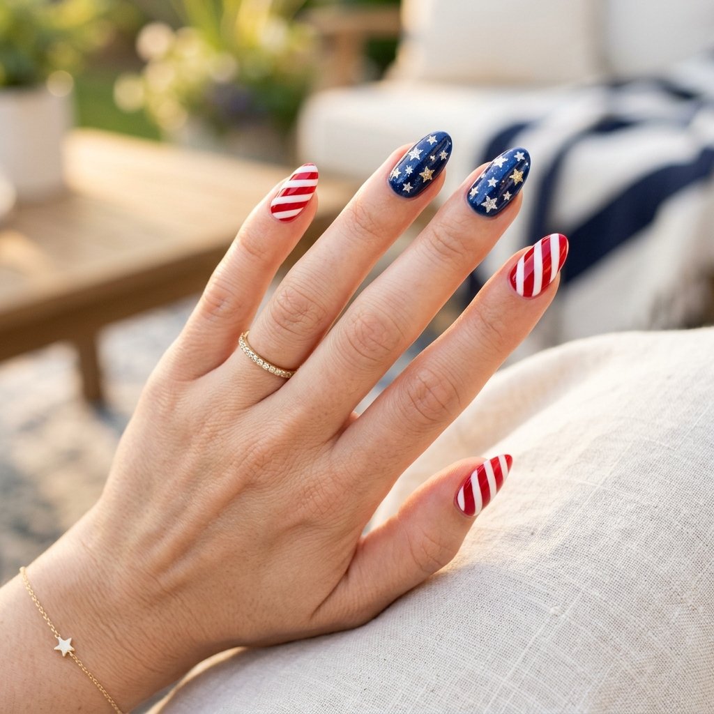 Glitter Stars and Stripes Accent Nails