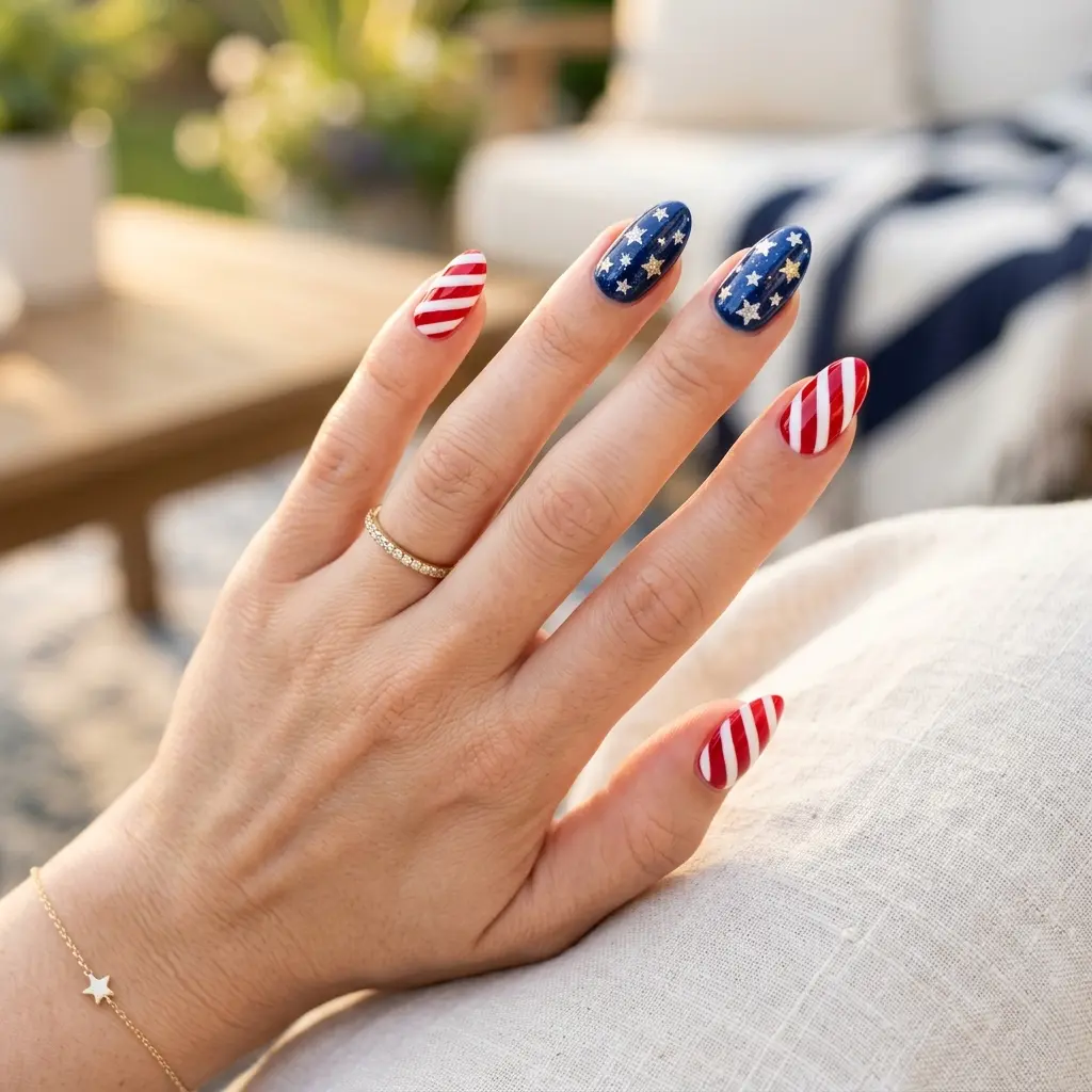 Glitter Stars and Stripes Accent Nails