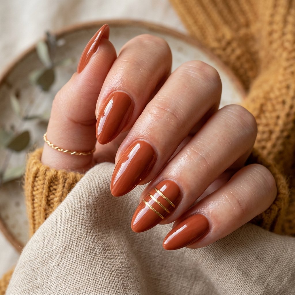 Triple Ring Stack on Warm Terracotta Nails