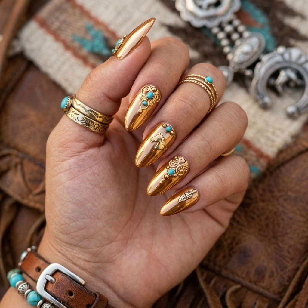 Gold Chrome Almond Nails