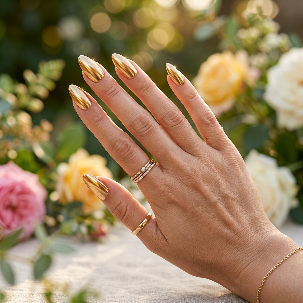 Gold Chrome Almond Nails