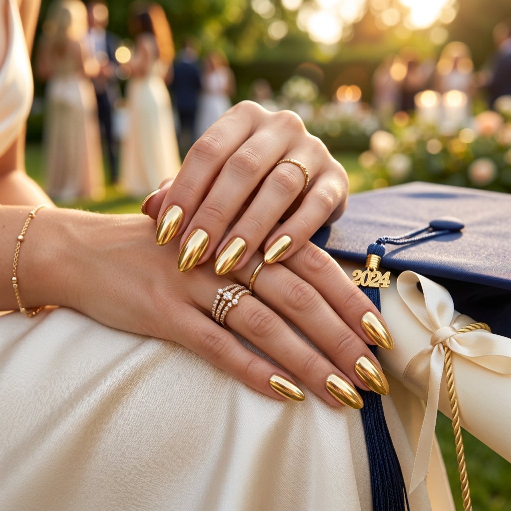 Gold Chrome Almond Nails