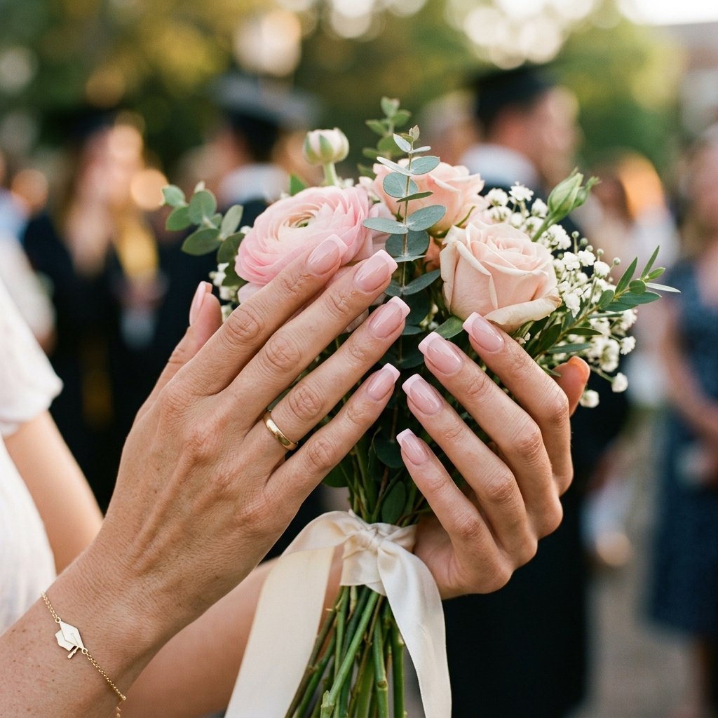 French Tips with Soft Blush Line on Square Nails