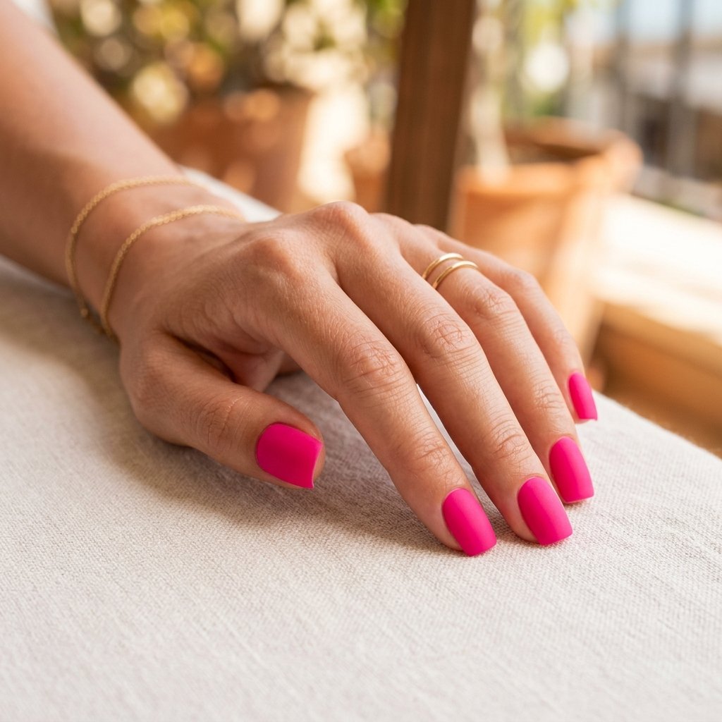 Hot Pink Matte Short Square Nails