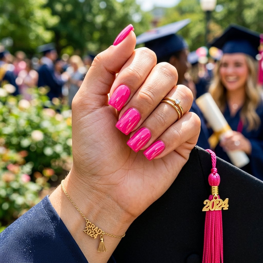 Hot Pink Glossy Square Nails