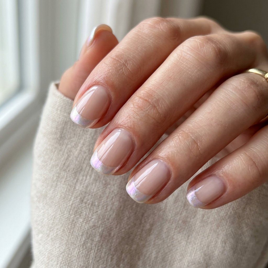 Iridescent French Tips on Short Nails