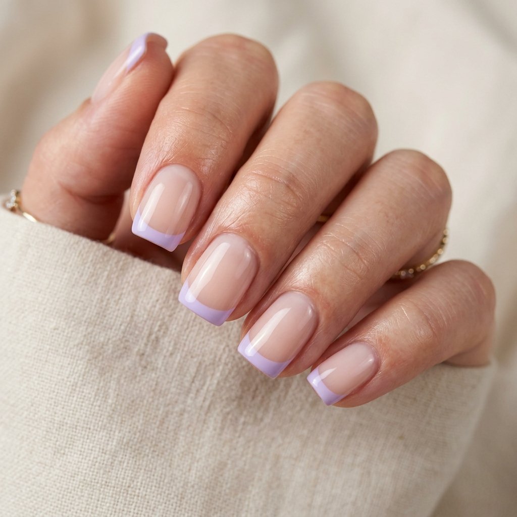 Lavender French Tips on Short Square Nails
