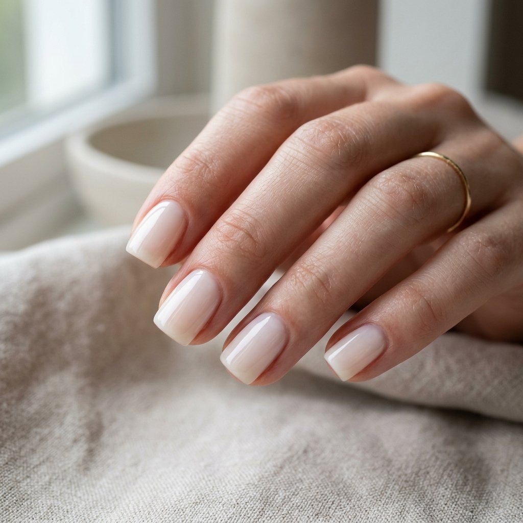 Warm White Glazed Short Square Nails