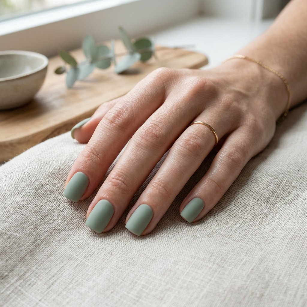 Sage Green Matte Short Square Nails