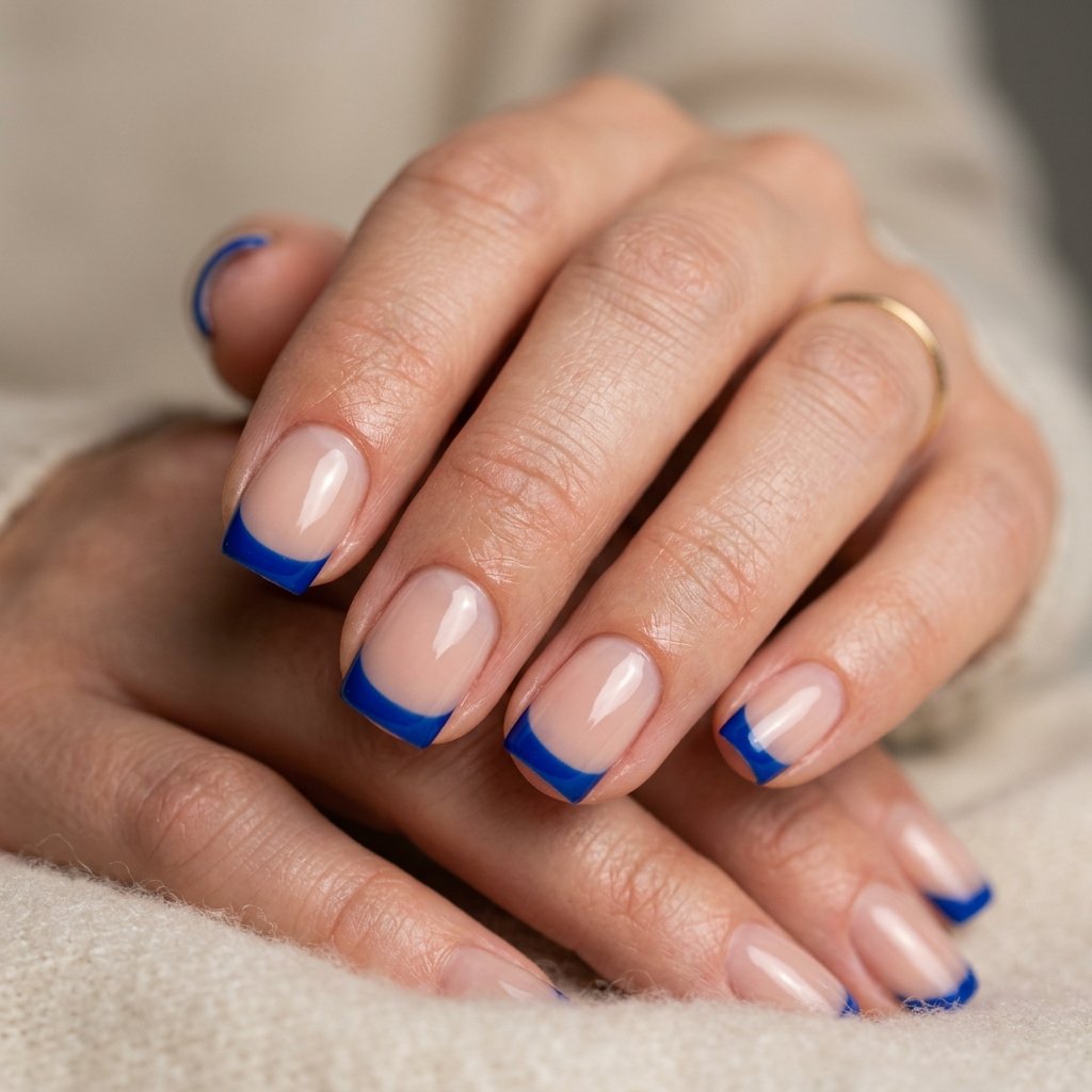 Cobalt Blue French Tips on Short Square Nails