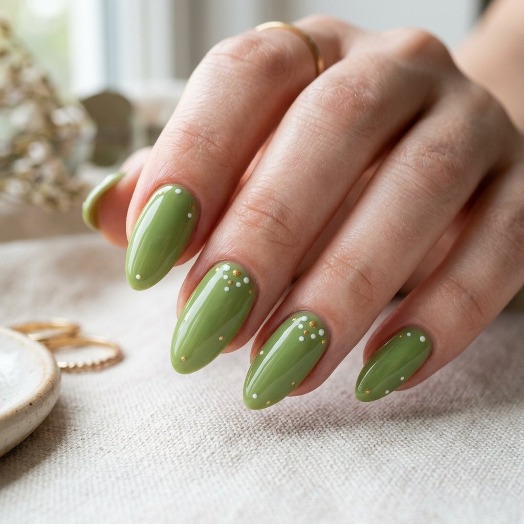 Tiny Dot Matcha Nails