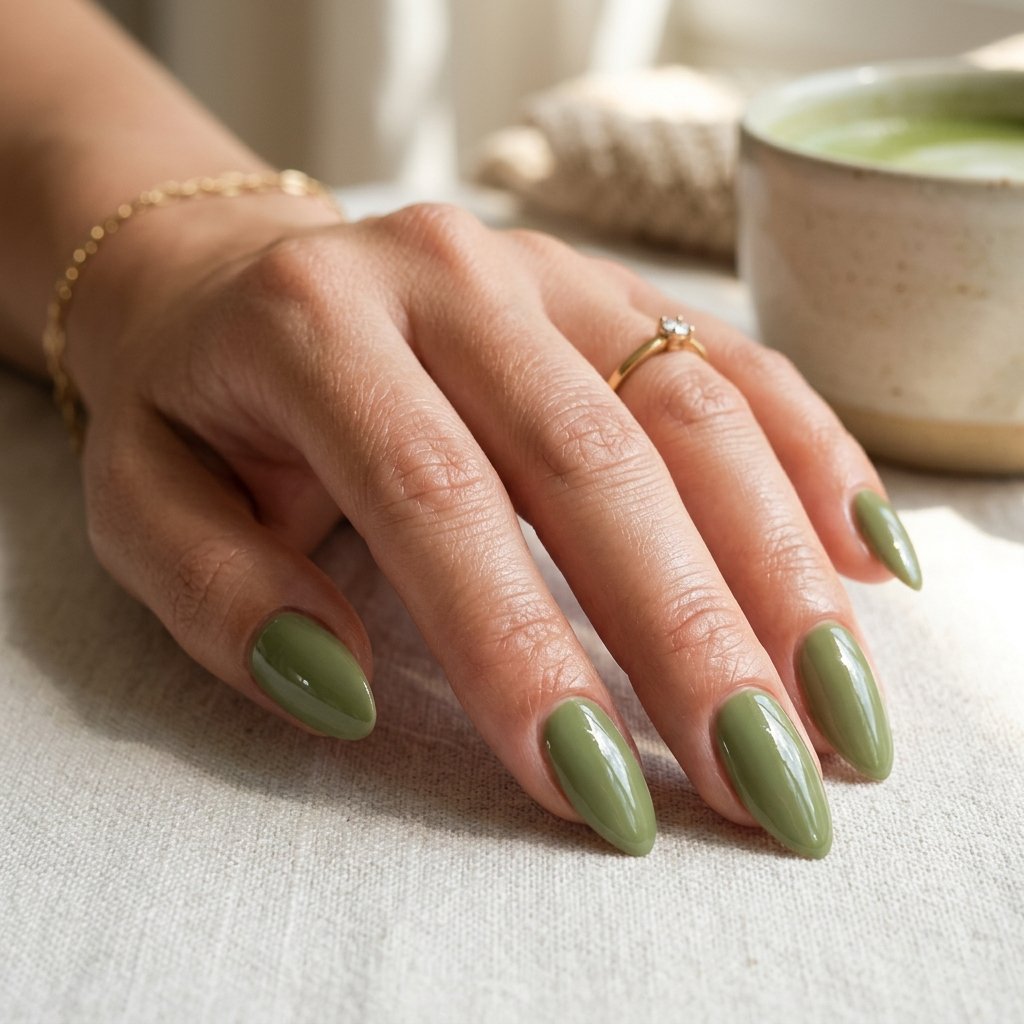 Minimal Matcha Gloss Nails