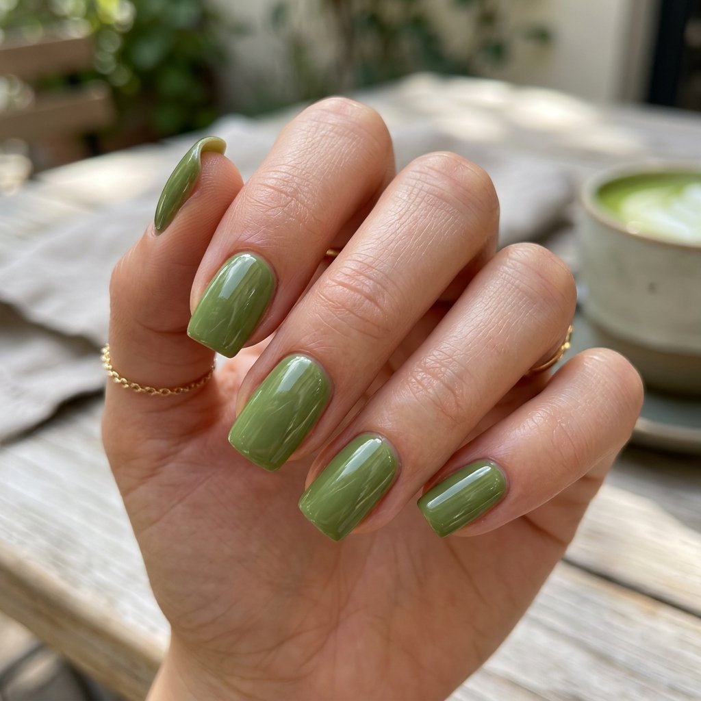 Soft Square Matcha Nails